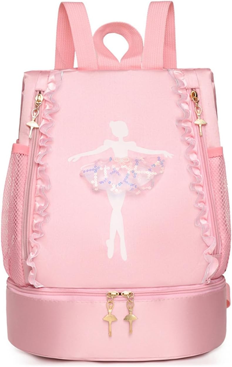 SEHXIM Ballet Dance Backpack with Separate Shoe Compartment,Ballet Dance Bag,Ballerina bag for Dancer, Small Duffle Bag for Girl (Pink) - Image 1
